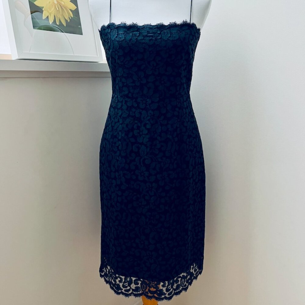 J. Crew Petite Navy Guipure Lace Spaghetti Strap Dress NWT
